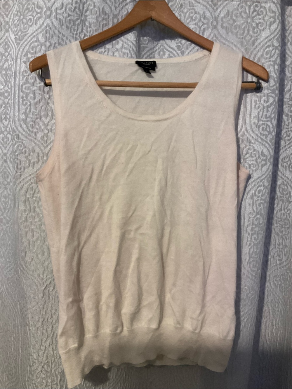 Talbots Cashmere Cream Knit Sleeveless Tank Top Size L